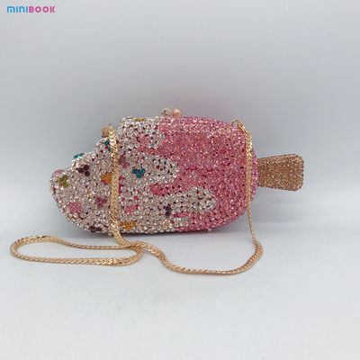 Women's Luxury Metal Crossbody Bag Rhinestone Wallet Coin Purse with Metal Chain