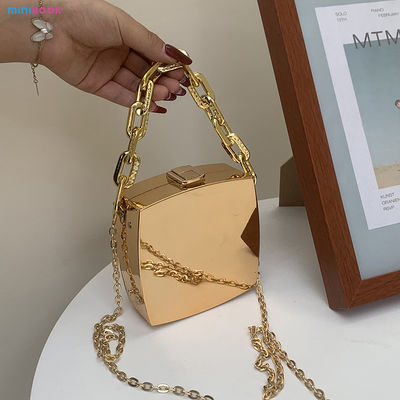 Solid Color Minibook Gold Silver Clutch Purse with Chains Luxury Fancy Evening Bags