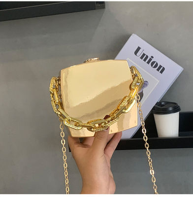 Solid Color Minibook Gold Silver Clutch Purse with Chains Luxury Fancy Evening Bags