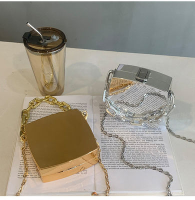 Solid Color Minibook Gold Silver Clutch Purse with Chains Luxury Fancy Evening Bags