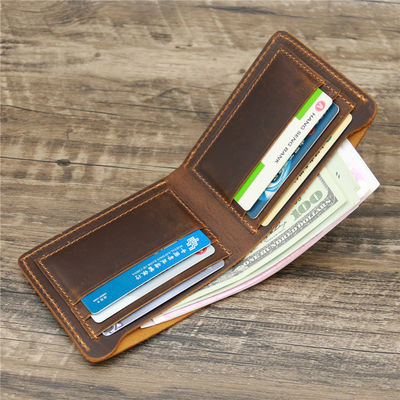 Custom Logo Crazy Horse Wallet For Men Bifold Leather Wallet with Others Pattern Type