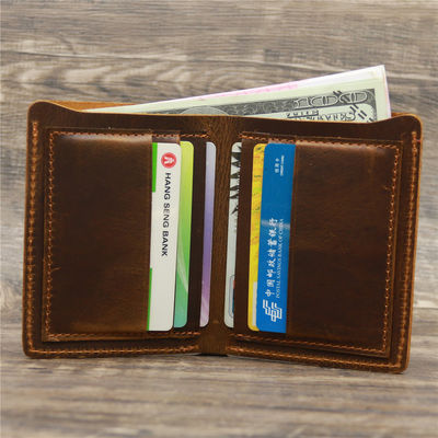 Custom Logo Crazy Horse Wallet For Men Bifold Leather Wallet with Others Pattern Type