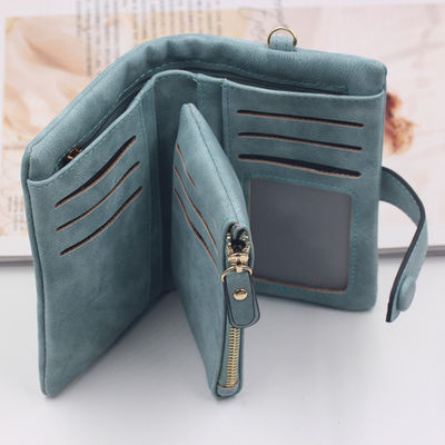 Korean Style Short Female Purse with Tri-fold Design and Soft Pu Leather Material
