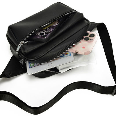 Custom Logo Waterproof Men's Chest Bag with Multiple Functions in PU Saffiano Leather