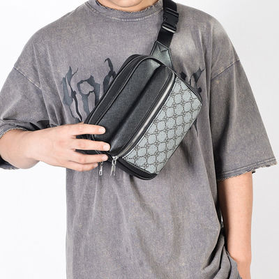 Custom Logo Waterproof Men's Chest Bag with Multiple Functions in PU Saffiano Leather
