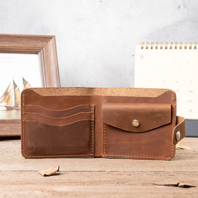 Men's Bifold Slim Coin Purse Wallet in Vintage Genuine Leather Crazy Horse Leather