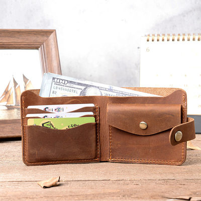 Men's Bifold Slim Coin Purse Wallet in Vintage Genuine Leather Crazy Horse Leather