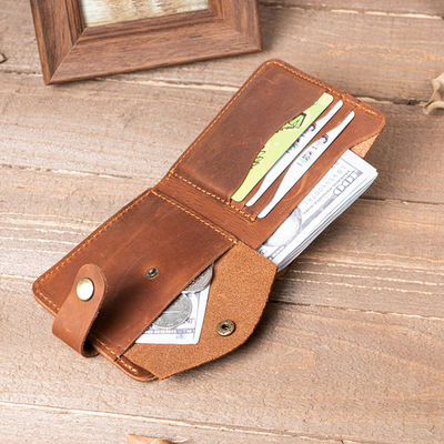 Men's Bifold Slim Coin Purse Wallet in Vintage Genuine Leather Crazy Horse Leather