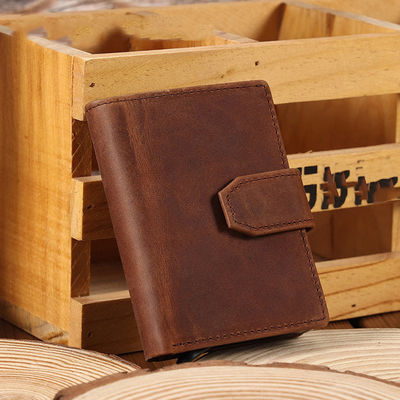 Men's Casual Short Billfold Wallet with Cowhide Leather and Polyester Lining