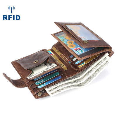 Men's Casual Short Billfold Wallet with Cowhide Leather and Polyester Lining
