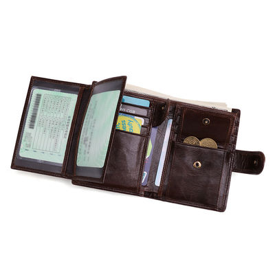 Men's Casual Short Billfold Wallet with Cowhide Leather and Polyester Lining