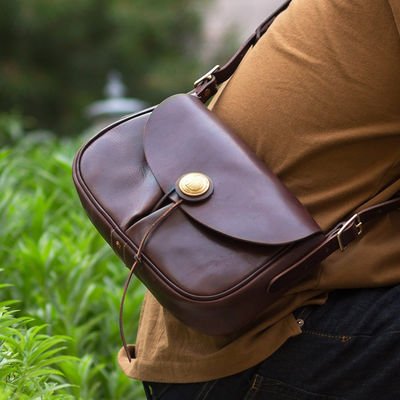 Handmade Vintage Men's Shoulder Crossbody Bag with Top-Layer Vegetable Tanned Leather