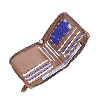 Zipper Closure Retro Handmade Man Purse for Vintage Retro Matte Genuine Leather Wallet