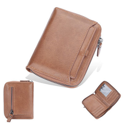 Zipper Closure Retro Handmade Man Purse for Vintage Retro Matte Genuine Leather Wallet