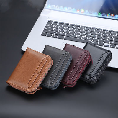 Zipper Closure Retro Handmade Man Purse for Vintage Retro Matte Genuine Leather Wallet