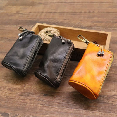 Vintage Cowhide Leather Keychain Coin Purse for Women Men Advantage-Low MOQ Mix Models