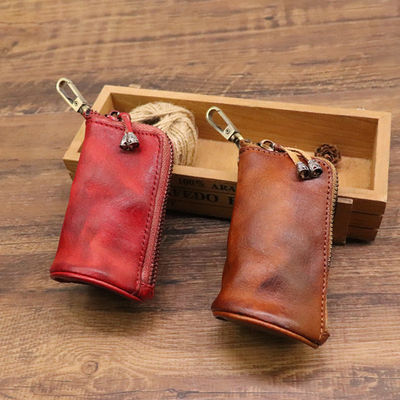 Vintage Cowhide Leather Keychain Coin Purse for Women Men Advantage-Low MOQ Mix Models