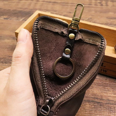 Vintage Cowhide Leather Keychain Coin Purse for Women Men Advantage-Low MOQ Mix Models
