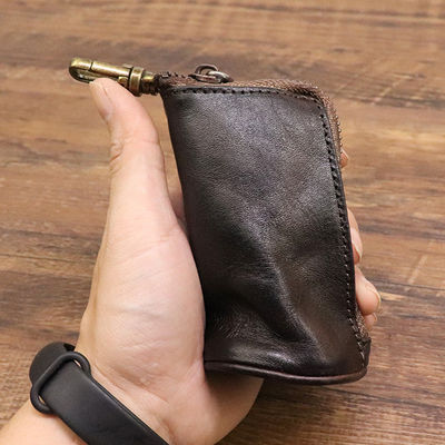 Vintage Cowhide Leather Keychain Coin Purse for Women Men Advantage-Low MOQ Mix Models