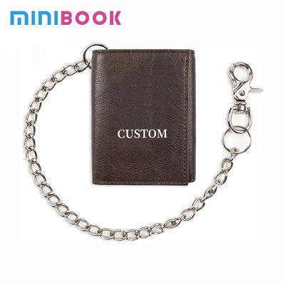 Genuine Leather Men's Trifold Chain Wallet Anti-Theft Design and Credit Card Pockets