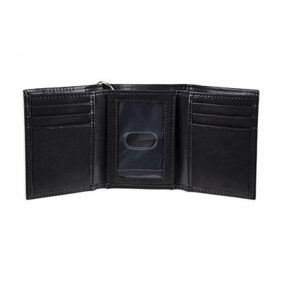 Genuine Leather Men's Trifold Chain Wallet Anti-Theft Design and Credit Card Pockets