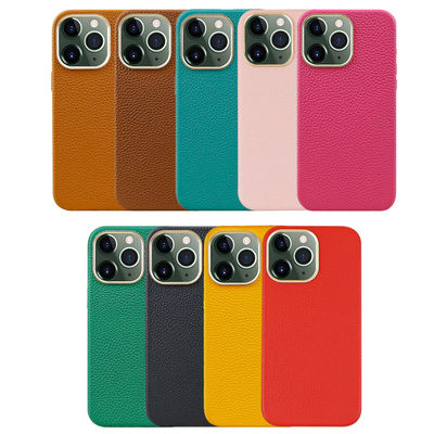 Sleek and Durable Genuine Leather Mobile Phone Cases for iPhone 11-15 Pebble Leather