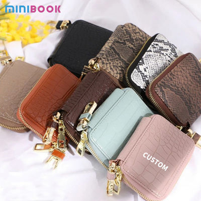Mini Coin Purse Keychain Genuine Leather Woman Bag with Chain Sling Shoulder Strap