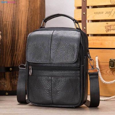 Genuine Leather Men Small Flap Top-handle Handbags Crossbody Bag for Shoulder Messenger