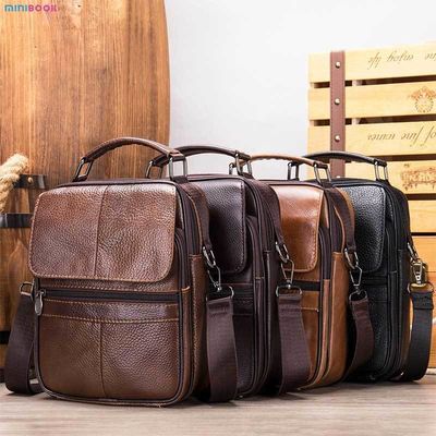 Genuine Leather Men Small Flap Top-handle Handbags Crossbody Bag for Shoulder Messenger