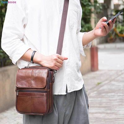 Genuine Leather Men Small Flap Top-handle Handbags Crossbody Bag for Shoulder Messenger