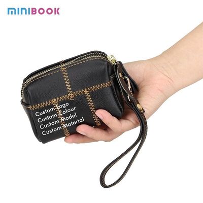 Zipper Hasp Closure Small Women's Genuine Leather Keychain Pouch with Creative Purse