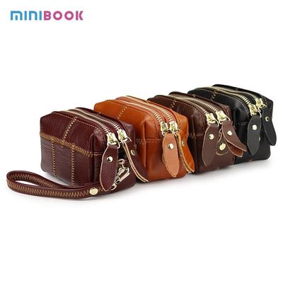 Zipper Hasp Closure Small Women's Genuine Leather Keychain Pouch with Creative Purse