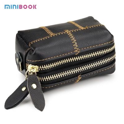 Zipper Hasp Closure Small Women's Genuine Leather Keychain Pouch with Creative Purse