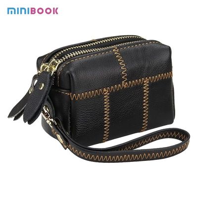 Zipper Hasp Closure Small Women's Genuine Leather Keychain Pouch with Creative Purse