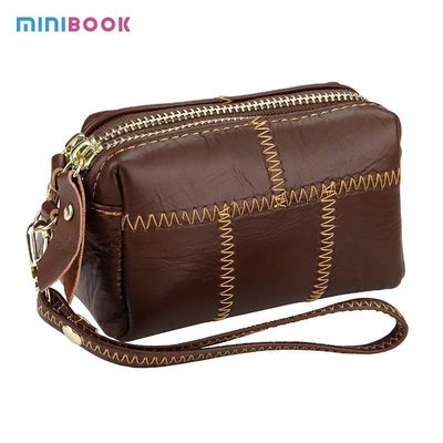 Zipper Hasp Closure Small Women's Genuine Leather Keychain Pouch with Creative Purse