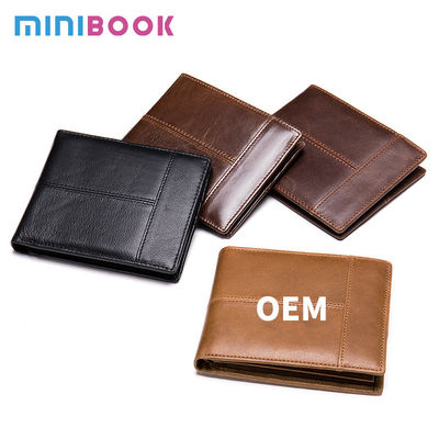 Custom Logo Men's Genuine Leather Bifold Wallet with RFID Protection and Card Holders