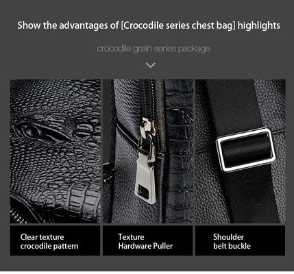 Men's Fashion Crossbody Chest Bag with Alligator Pattern and PU Leather Material