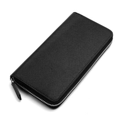 Multi-Function Clutch Budget Long Zipper Wallet with Cross Pattern and PU Leather