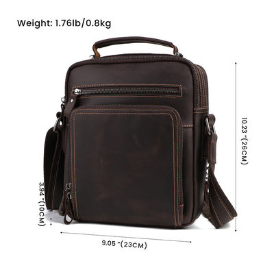 9.7 Inch Genuine Leather Men's Shoulder Messenger Bag with Multiple Pockets and No Decoration