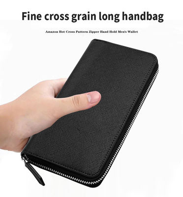 Multi-Function Clutch Budget Long Zipper Wallet with Cross Pattern and PU Leather
