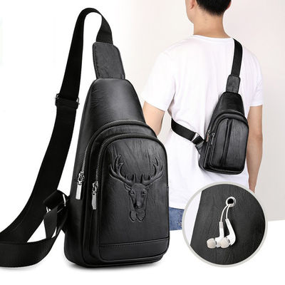 Trendy Black Leather Belt Bag for Men Crossbody Crocodile Grain Travel Fashion Bag PU Opp Sacoche Custom T/T