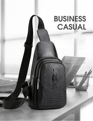 Trendy Black Leather Belt Bag for Men Crossbody Crocodile Grain Travel Fashion Bag PU Opp Sacoche Custom T/T