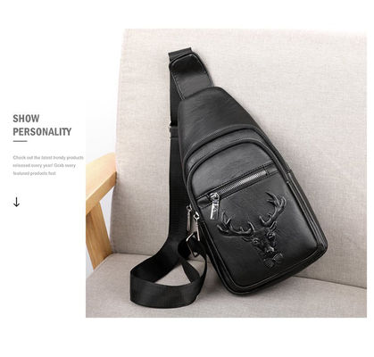 Trendy Black Leather Belt Bag for Men Crossbody Crocodile Grain Travel Fashion Bag PU Opp Sacoche Custom T/T