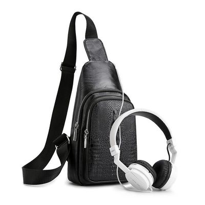 Trendy Black Leather Belt Bag for Men Crossbody Crocodile Grain Travel Fashion Bag PU Opp Sacoche Custom T/T