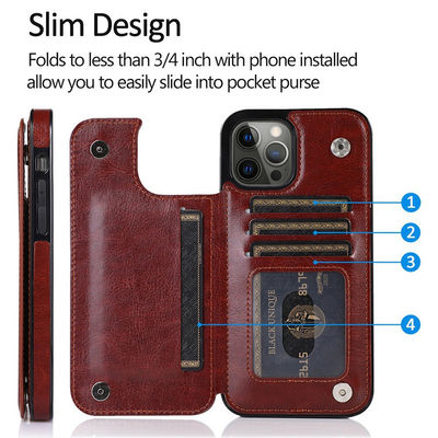 PU Leather Kickstand Phone Case Wallet with Card Slots and Lightweight Design
