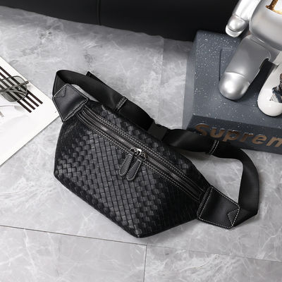 Thread Pattern Men's Travel Waist Bag Large Capacity PU Leather Crossbody Bag for Men