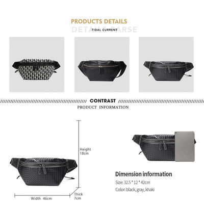 Thread Pattern Men's Travel Waist Bag Large Capacity PU Leather Crossbody Bag for Men