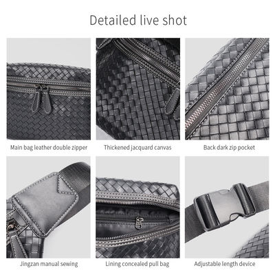 Thread Pattern Men's Travel Waist Bag Large Capacity PU Leather Crossbody Bag for Men