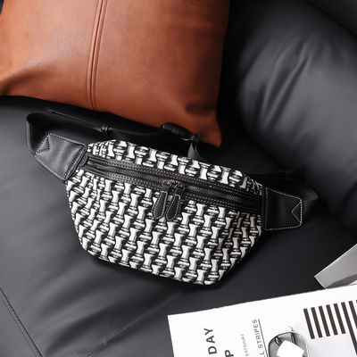 Thread Pattern Men's Travel Waist Bag Large Capacity PU Leather Crossbody Bag for Men
