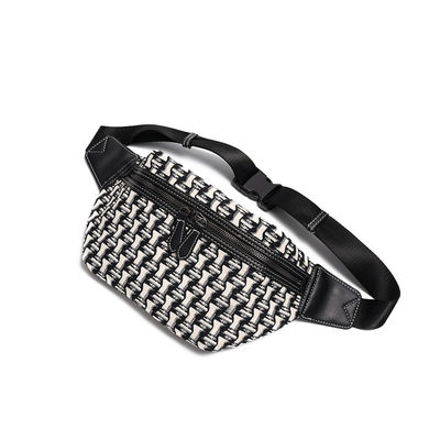 Thread Pattern Men's Travel Waist Bag Large Capacity PU Leather Crossbody Bag for Men